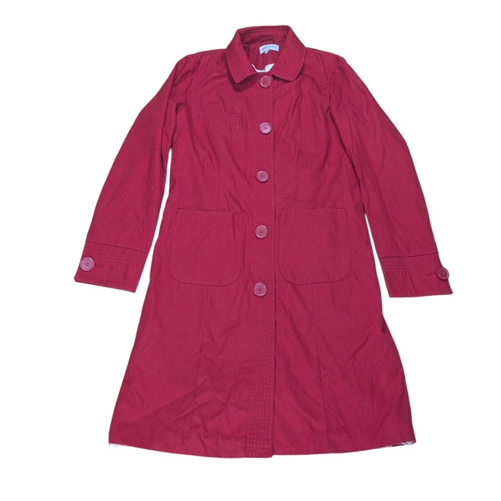 Mk One Red Trench Coat Y2K‎ Womens 12 Button Front Floral Lining Chic Casual